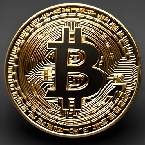 Una moneda de BTC dorada