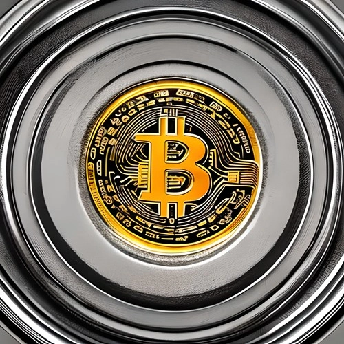 El símbolo de bitcoin en círculos concéntricos
