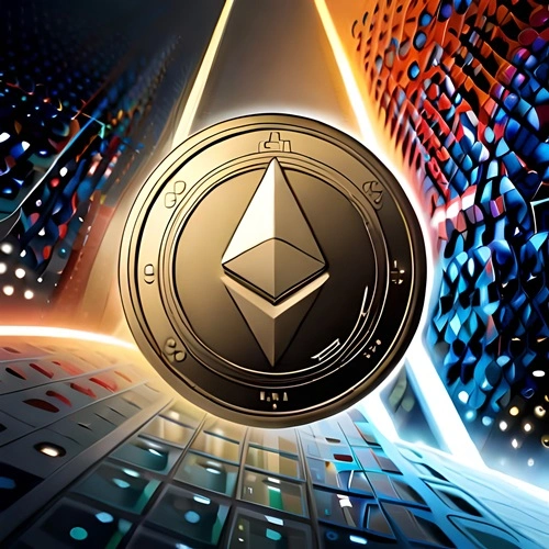 Una moneda de Ethereum en un espacio futurista