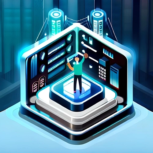 Logo representando a un hombre que pone sus activos en un monedero electrónico