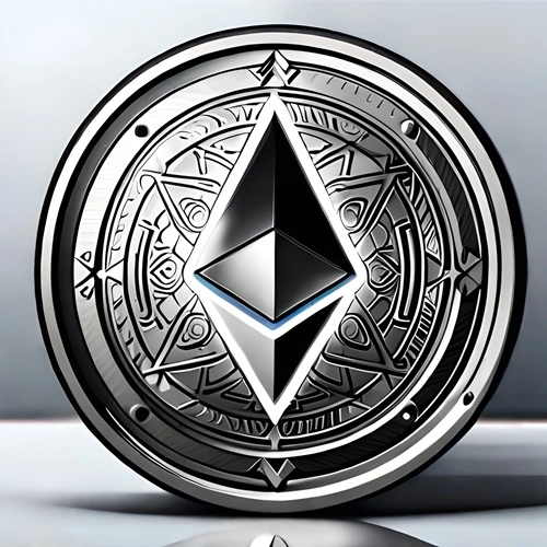 Una moneda de Ethereum plateada en pantalla completa