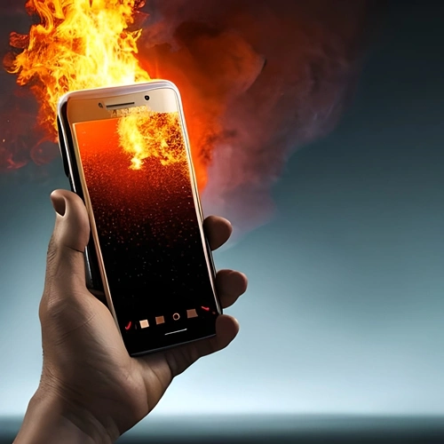 Una pantalla de teléfono móvil que se quema después de usar el efecto de apalancamiento