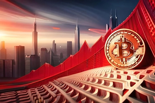 Una moneda de bitcoin sobre símbolos de trading